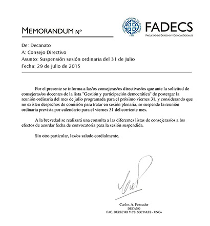 SE SUSPENDIÓ LA SESIÓN ORDINARIA NÚMERO 6 DEL CONSEJO DIRECTIVO DE LA FADECS